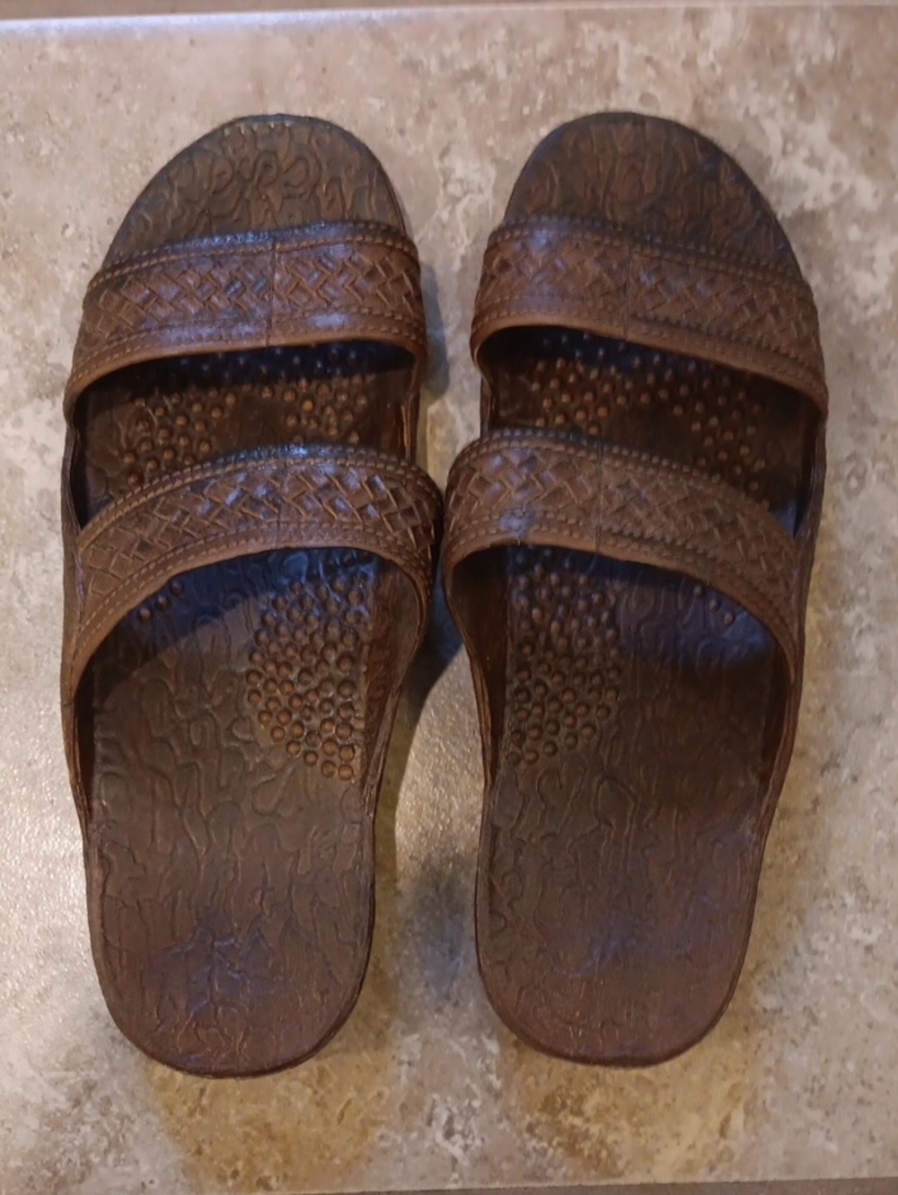 Brown Two-Strap Comfort Slide Sandals